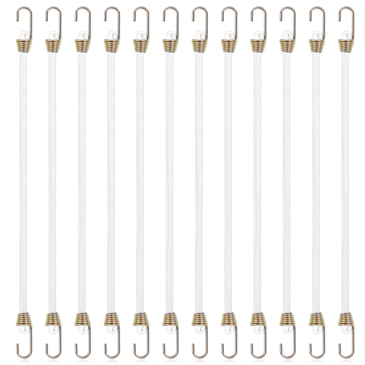 12 Pcs Mini Bungee Cords with Hooks 11 Inch Short Bungee Cords White Small Bungee Cords Heavy Duty Outdoor Elastic Rope Rubber Strap for Camping Luggage Roof Car Tents Tarps Bikes