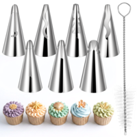 Pleated Skirt Piping Tips Set, 7 Pcs Extra Fine Stainless Steel Cake Decorating Tips Nozzle Piping with Cleaning Brush Varied Shapes Icing Tip Cupcake Frosting Nozzles for Buttercream, Birthday Cake