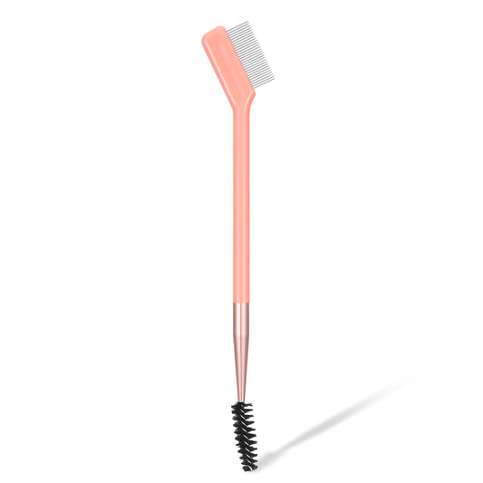 Dual-Ended Eyelash Comb and Eyebrow Brush, Professional Lash Separator Tool for Grooming, Portable Eyelash Brush for Travel, Home, and Salon Use, Removes Mascara Clumps and Defines Brows - Pink