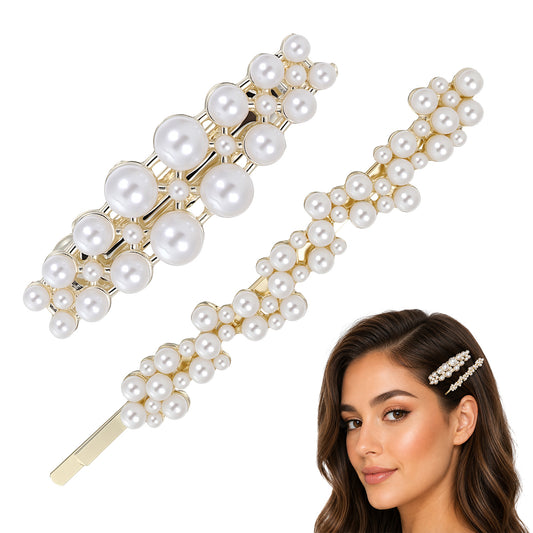 3 Pcs Pearl Hair Clips for Women, French Small Barrettes for Fine Hair