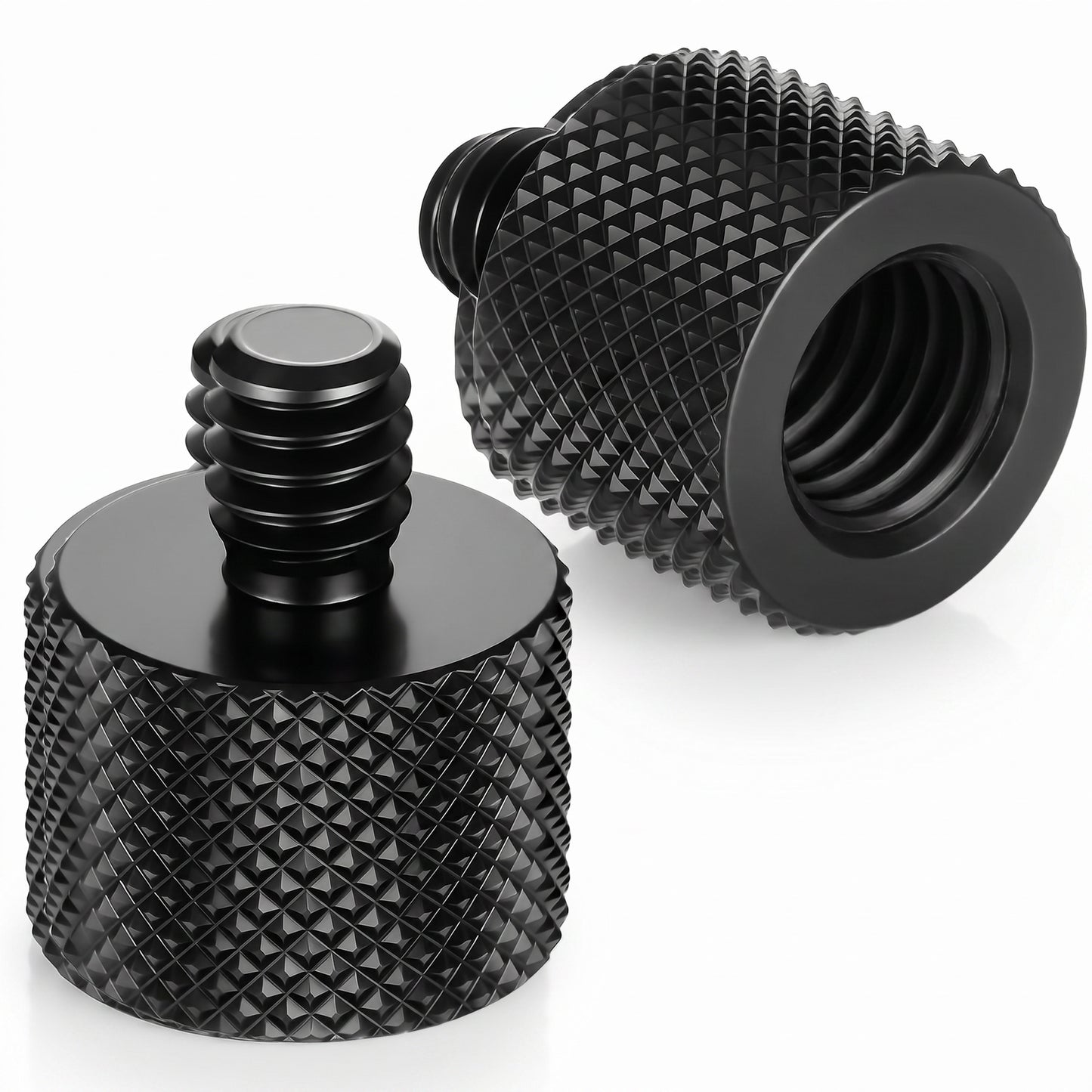 2 Pack 1/4 to 3/8 Threaded Tripod Screw Adapter, Double Male Standard Mounting Thread Converter, Aluminum Alloy Camera Cage Mount for Light Stand, Monopod, Shoulder Rig, Tripod Head (Black)