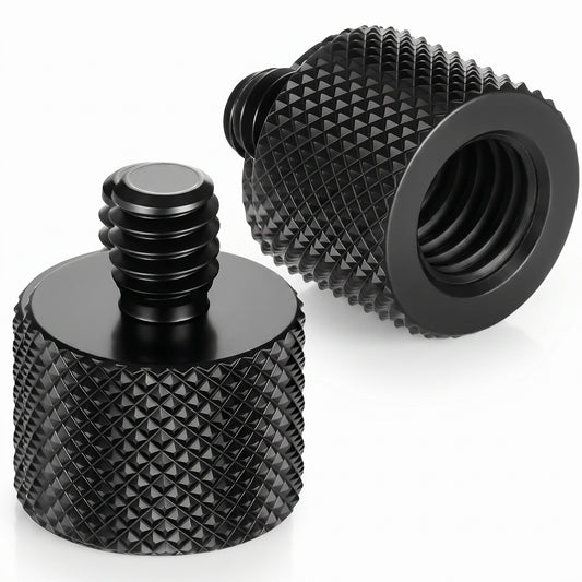2 Pack 1/4 to 3/8 Threaded Tripod Screw Adapter, Double Male Standard Mounting Thread Converter, Aluminum Alloy Camera Cage Mount for Light Stand, Monopod, Shoulder Rig, Tripod Head (Black)
