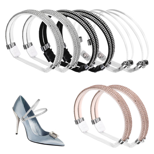 Psyqtsuary Shoe Straps for Heels, 4 Pairs Elastic Rhinestone Heel Straps Detachable High Heels Replacement Ankle Straps for Holding Loose High Heels Slippers Sandals (4 Styles)