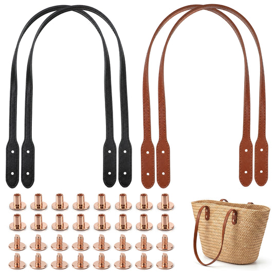 4pcs PU Leather Purse Bag Handles, Wraps Mount Strap with Rivets Sew on Replacement Rivets Purses Strap for Underarm Wallet Bag