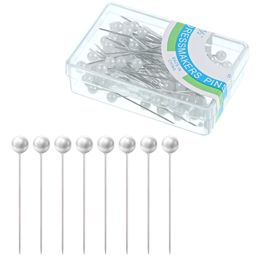 100 Pcs Pearl Corsage Pins with Box for Bouquets, Long Straight Sewing Pins for Fabric Fixed Sewing Marker Needle Boutonniere Pin for Quilting Pinning Flower DIY Crafts, White