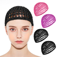 4Pcs Mesh Crochet Hair Net Snoods for Women Soft Rayon Knit Crochet Hairnet for Sleeping Hair Wrap Net Silk Press Hair Cover (Black, Purple, Pink)