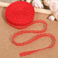 30 Yards Red Lace Ribbon Roll 0.6 Inch Wide Sewing Lace Ribbon Flower Fabric Sewing Crafts Trim for Wedding Decoration, Bouquet, and Gift Packaging