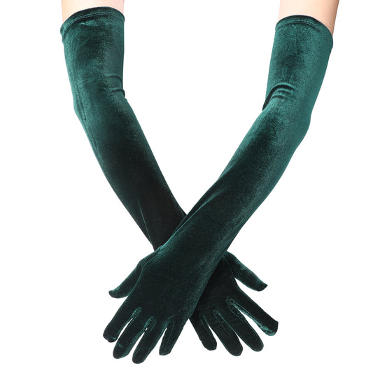 Long Velvet Gloves for Women, Elbow Length Gloves, Dark Green Velvet Gloves for Opera Costume, Party Evening, Christmas