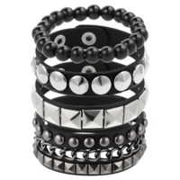 Punk Rock Leather Bracelets, 4 Pcs Black Leather Studded Punk Bracelet for Men Women Spiked Leathers Cuff Bracelet Gothic Spike Bracelets Adjustable Rivets Wristband Cuff for Halloween Party