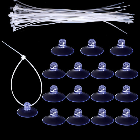 15 Pcs Aquarium Suction Cups and 30 Pieces Adjustable Zip Ties Fish Tank Accessories Rubber Anti-Collision Sucker Pad for Aquarium Moss Plants Decorations Shrimp Nests and Reptile Hammocks