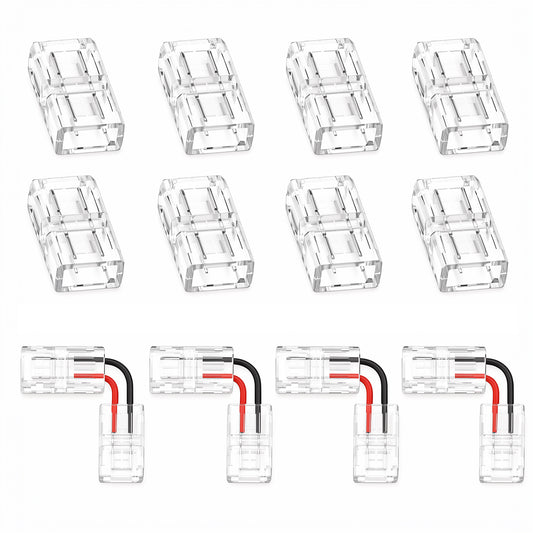 8 PCS 2-Pin 8mm Transparent LED Light Strip Connectors LED Connectors for Strips Lights Unwired Solderless Adapter Terminal Extension Wires Connection 4PCS L-Shaped Connector for LED-Strip Lights 12v