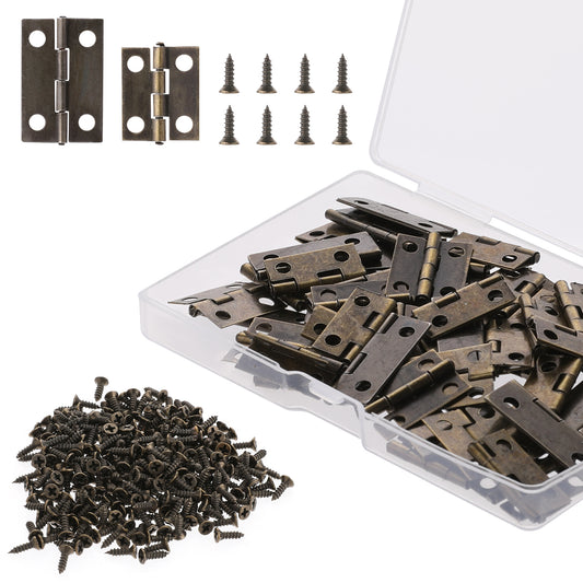 30 Pcs Small Mini Hinges, Retro Decorative Mini Hinge, Stainless Steel Folding Butt Miniature Hinge, 180 Degree Rotation Hinges with Screws for Cabinet Wooden Jewelry Box Crafts