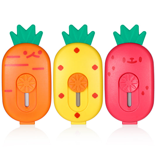 3Pcs Mini Retractable Box Cutters Cute Pineapple Paper Cutter Portable Utility Knives Small Letter Opener Slide Open for Office School Stationery, Cutting Box Envelopes Papercutting