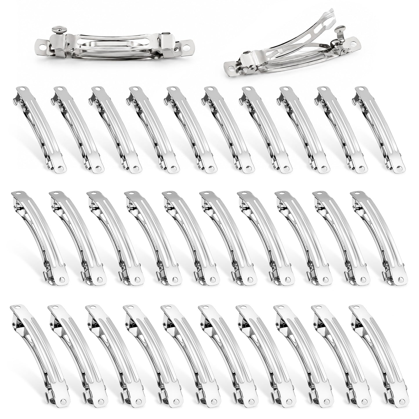 30Pcs Blank French Barrette Hair Clips 6/7/8cm Silver Metal DIY Craft Snap Hair Barrettes for Hairs Accessories Making