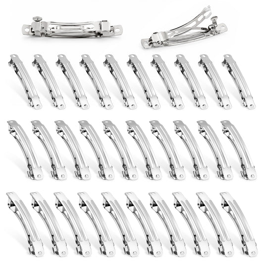 30Pcs Blank French Barrette Hair Clips 6/7/8cm Silver Metal DIY Craft Snap Hair Barrettes for Hairs Accessories Making
