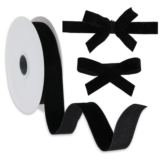 1" Black Velvet Ribbon 10 Yards Gift Wrap Ribbons Craft Velvet Ribbon for Gift Wrapping, Vintage Velvet Ribbons, Spool Fabric Ribbons Wide Velvet Ribbon for Bow Making Wreath Decoration