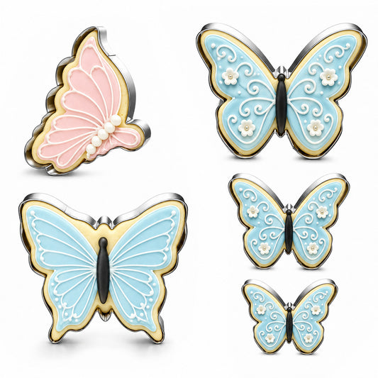 5 Pack Butterfly Cookie Cutter Set 5 Sizes Sandwich Cutter Butterfly Chocolate Mold Stainless Steel Butterflies Shaped Baking Molds for DIY Cake Craft(Silver)