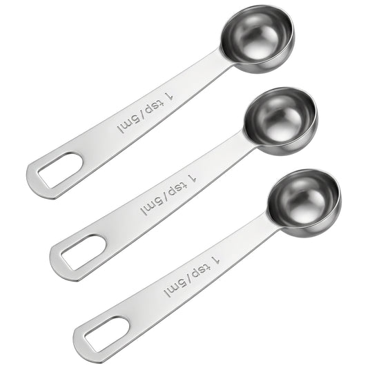 3 Pcs Teaspoon Measuring Spoons, Stainless Measuring Spoons 5 mL | 1 TSP | 1/3 Tablespoon for Cake Baking Kitchen Tea Soup Ingredients