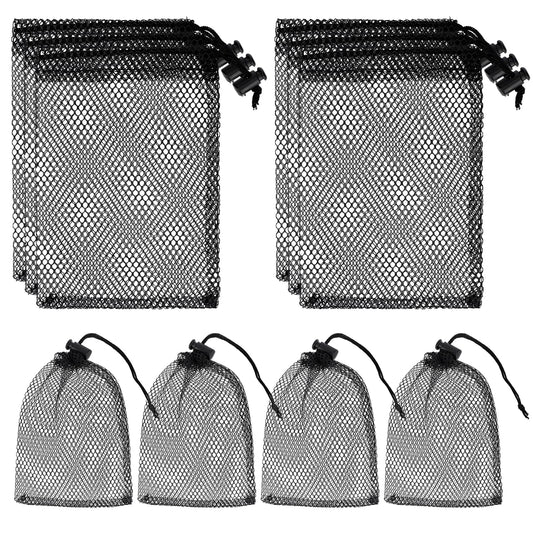 Sliverdew 10PCS Small Mesh Bags Drawstring Black Nylon Mesh Drawstring Bag Mini Mesh Pouch Bag Nylon Net Bags with Drawstrings Small Travel Stuff Bags Sacks 15 x 20 cm