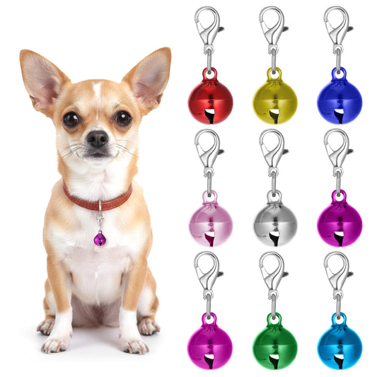 FdcLixuvol 9 Pack Cat Dog Collar Bells, Colourful Pet Small Bell with Clasps Dog Collars Charms Cats Dogs Round Bell Pet Assorted Colors Collar Bells for Festival Party DIY Crafts Decoration