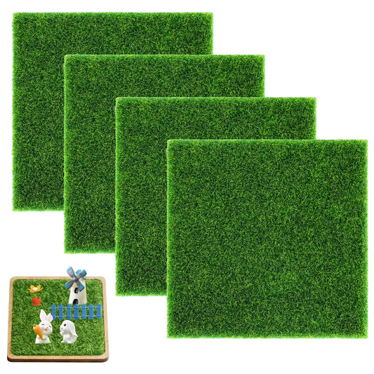 Mozeat Lens 4 Pcs Artificial Lawn Mat Artificial Turf 15x15 cm Artificial Grass Mat Life-Like Fairy Grass Mat Miniature Garden Miniature Garden Decoration For Micro Landscape Terrace