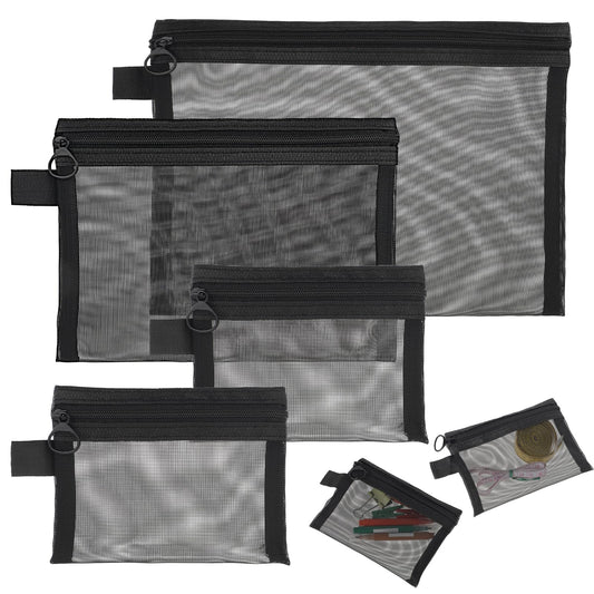 4 Pack Mini Cosmetic Bags Black Mesh Travel Toiletries Nylon Mesh Makeup Bag with Zipper for Makeup Organizer Home Bags Multipurpose Bag Home Office Travel Accessories 3 Sizes