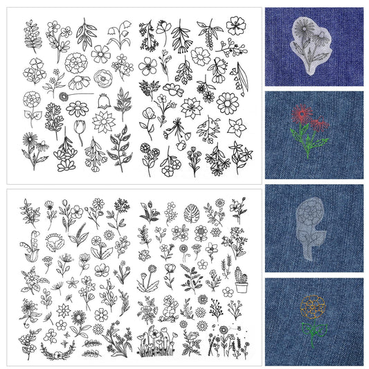 Bruislard Pack of 122 Water Soluble Hand Sewing Stabilizers with Floral Pattern Embroidery Templates for Embroidery Beginners Fabric Stitch Exercises Embroidery Pattern Transfer