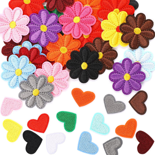 120 Pcs Embroidered Patches Iron on Patches Flower Patches for Clothing Mixed Color Decorative Patches Heart Patches Embroidery Applique Patch for Jackets Backpacks Jeans Sewing, 15 Colors