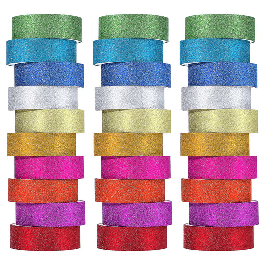 30 Rolls Wide Glitter Washi Tape Colored Rainbow Washi Masking Tape Set Decorative Tape Adhesive Craft Tape for DIY Art Scrapbooking Journaling Crafting Gift Wrapping Supplies