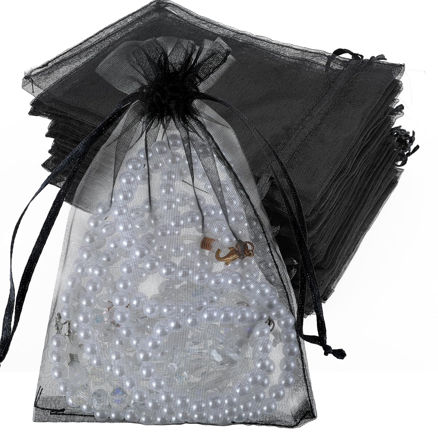 Pack of 100 Organza Bags 15 x 10 cm Black Gift Bags Small with Drawstring Bags for Filling Gift Bags Organza Bags Small Bags for Party Birthday Jewellery Bag Festival