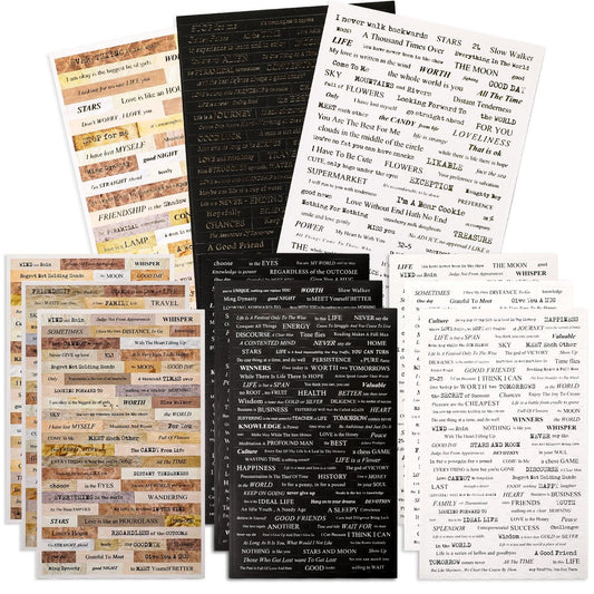 12 Sheets Vintage Quote Stickers Small Talk Stickers Inspirational Nice Words Stickers Junk Journal Sentiment Labels for Scrapbooking Diary Notebook Album DIY Crafts Decoration