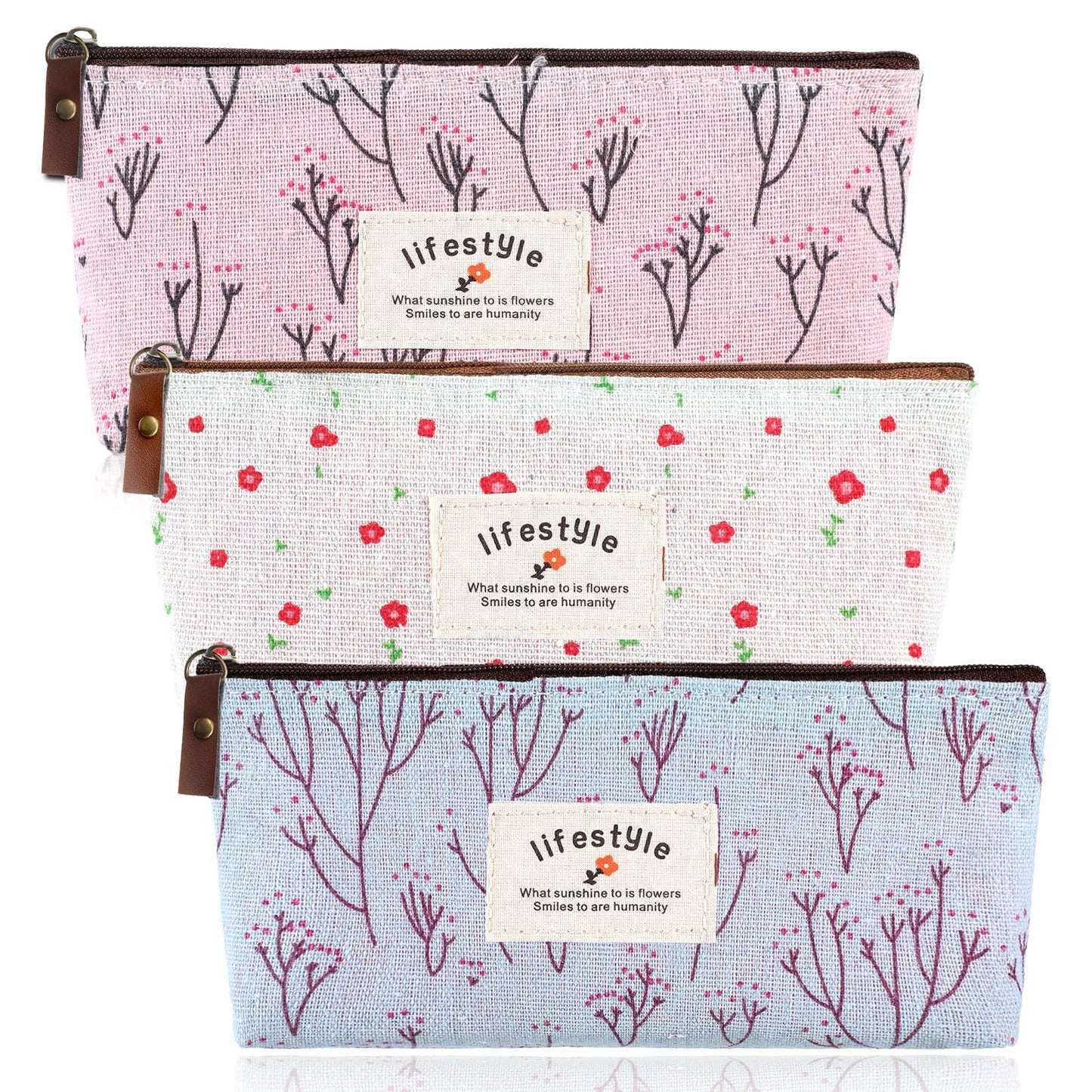 Mini Makeup Bag for Purse, 3 Pcs 4×7" Linen Floral Mini Cosmetic Pouches