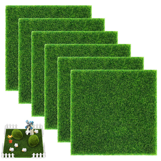 Mozeat Lens 6 Pcs Artificial Grass Mat Miniature Garden Artificial Lawn Mat 15x15 cm Artificial Turf Life-Like Fairy Grass Mat Miniature Garden Decoration For Micro Landscape Terrace