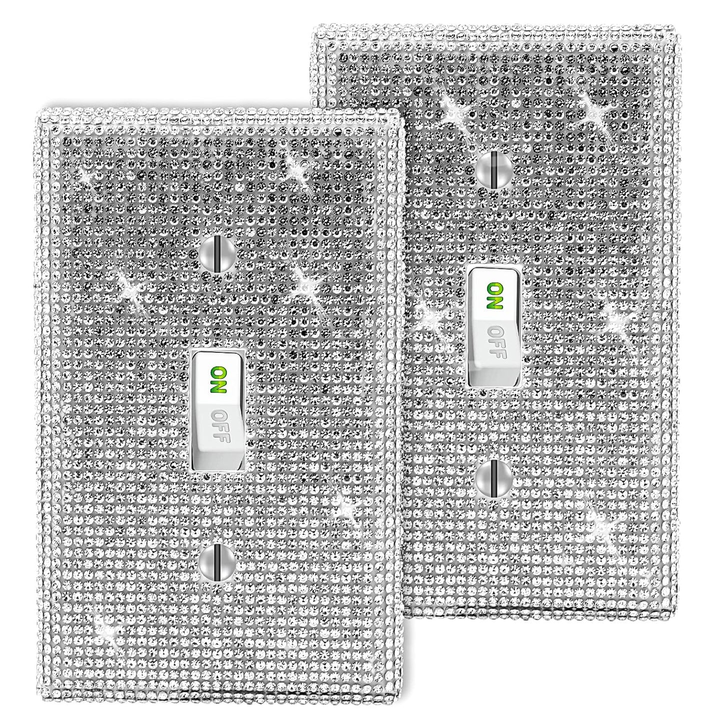 2 Pack Silver Shiny Rhinestones Wall Plates Bling Light Switch Cover Plate Decorative Outlet Covers Wall Plate Cover Light Switch Cover Decorative for Home Decor