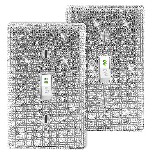 2 Pack Silver Shiny Rhinestones Wall Plates Bling Light Switch Cover Plate Decorative Outlet Covers Wall Plate Cover Light Switch Cover Decorative for Home Decor