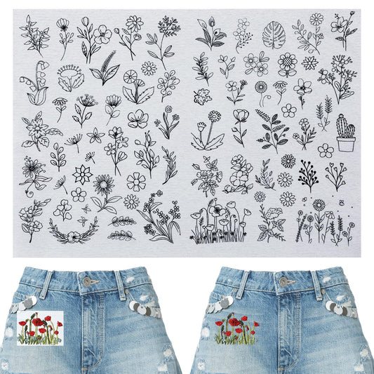 Hand Embroidery Patterns, Water Soluble Embroidery Patterns Wash Away Flower Style Stabilizer Tear Away Machine Embroidery Stabilizers with Flower Patterns for Embroidery Lover (72 Pcs)