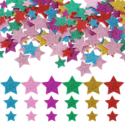 Pack of 270 Star Stickers Foam Rubber Stars Glitter Glitter Foam Stickers Decals for Crafts Star Foam Stickers Self-Adhesive Wall Stickers for Scrapbooking Greeting Cards