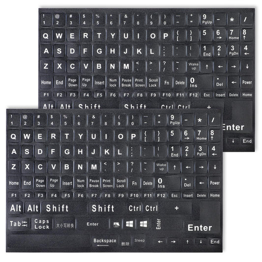 2 Pack English Keyboard Stickers Big Letter Full Set Universal Computer Keyboard Replacement English Stickers Black Background with White Lettering Matte English Alphabet for Computer Laptop Desktop