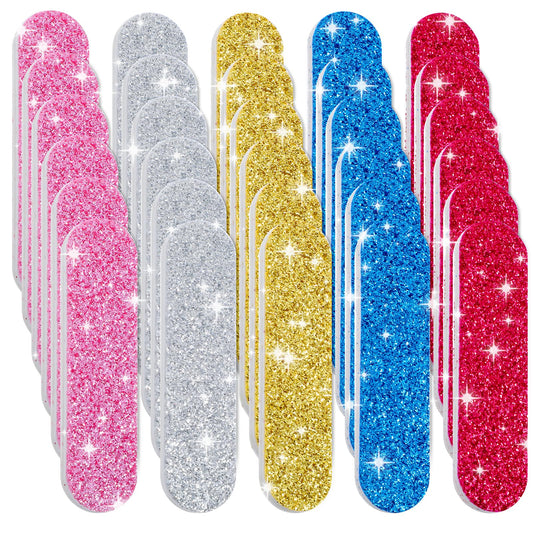Disposable Nail Files, 100 Pcs Mini Emery Boards for Nails, Colorful Sequins Double Sided Nail Files for Natural Nails, Travel Nail File Manicure Kit for Women Manicure Tools, Home Salon, 5 Colors