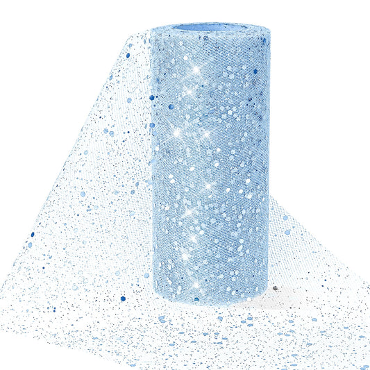 Glitter Netting Fabric 6 Inch x 25 Yards Glitter Tulle Rolls Tulle Spool Tulle Roll with Sparkle Sequin Sequin Polyester Fabric Roll Sparkling Tulle Ribbon Roll for Gift Wrapping Bow Making DIY (Blue)