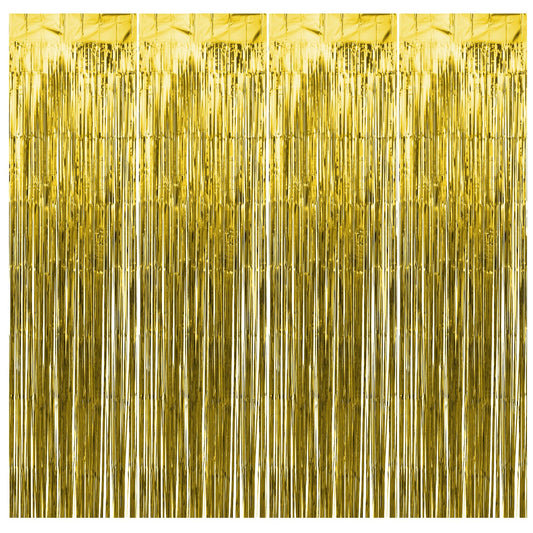 4 PCS Gold Foil Curtain, Aluminum Foil Fringe Metallic Tinsel Curtain Background Suitable for Birthday Graduation Wedding Engagement Christmas New Year Bachelorette Holiday Party Backdrop Decoration