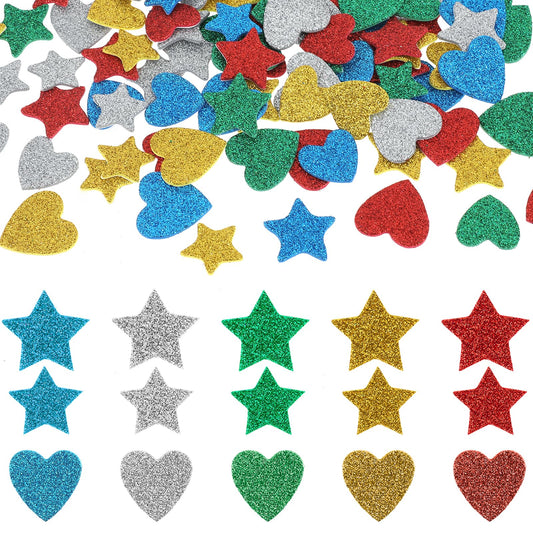 450 Pcs Glitter Foam Heart Star Stickers Glitter Foam Stickers Decals for Crafts Star Foam Stickers Self Adhesive Wall Stickers for Scrapbooks Greeting Cards Home Birthday Party