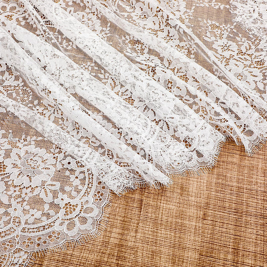 15.75" Wide 3 Yard White Eyelash Lace Fabric Lace Ribbon, Floral Embroidered Laces Fabric, Laces Trim Ribbon for Wedding, Sewing, DIY Crafting, Home Decor (White)