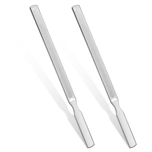2 PCS Professional Stainless Steel Long Nail File for Thick Nails, 4 Sides Heavy Duty Toe Nail File for Thick Toenails Metal Fingernail Toenail Files for Women, Metal Fingernail Filing for Men Seniors