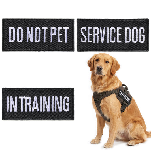 3 Pack Service Dog Patch with Hook Backing, Embroidered Hook and Loop Do Not Pet in Training Service Dog Patch Emotional Support ID Tags with White Text for Vest Collar Easy to Read