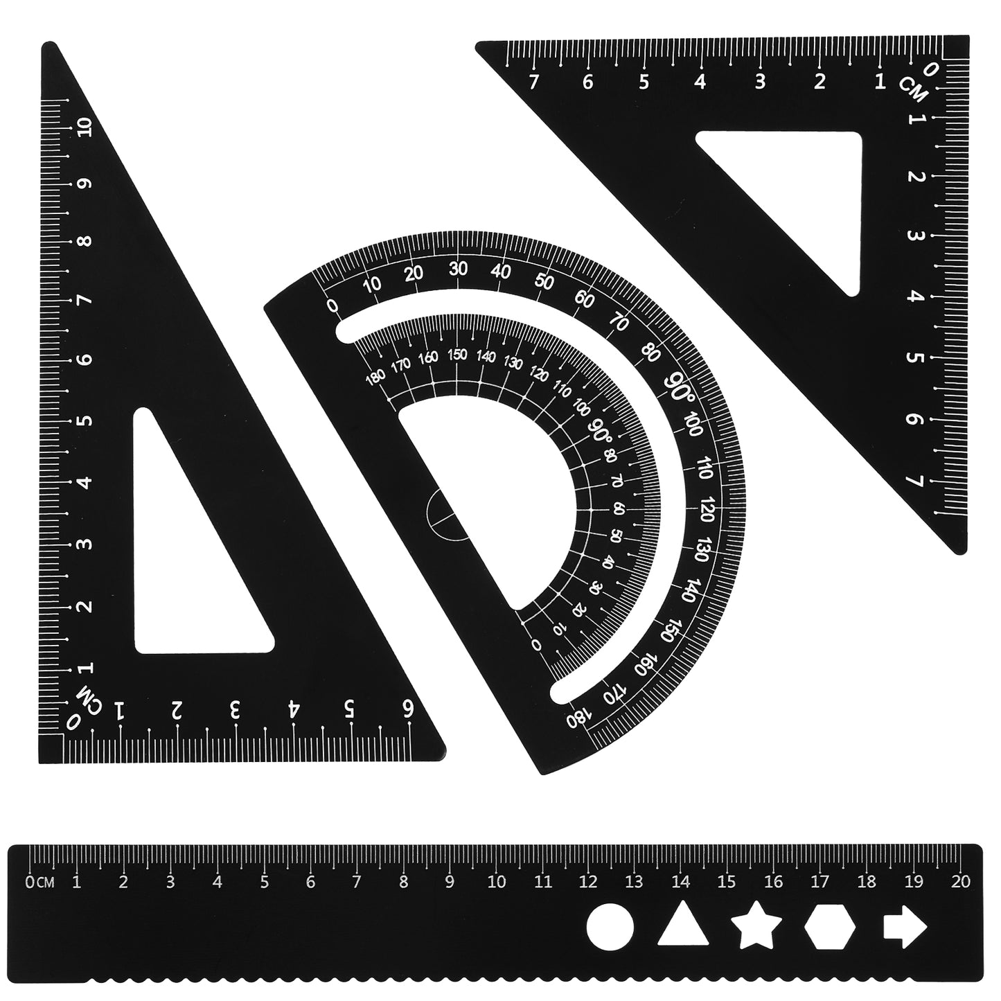 4 Pcs Metal Geometry Set Aluminum Alloy Ruler Math Drafting Rulers Kit- Aluminum Triangle Rulers Geometric Protractor Triangular Ruler Set for School Student Teacher Architects Engineers