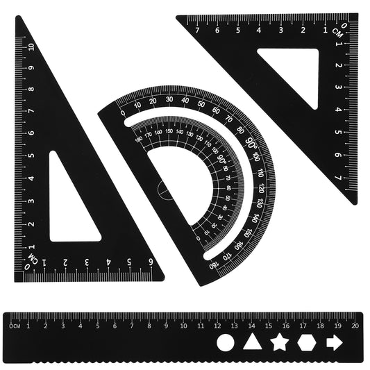 4 Pcs Metal Geometry Set Aluminum Alloy Ruler Math Drafting Rulers Kit- Aluminum Triangle Rulers Geometric Protractor Triangular Ruler Set for School Student Teacher Architects Engineers