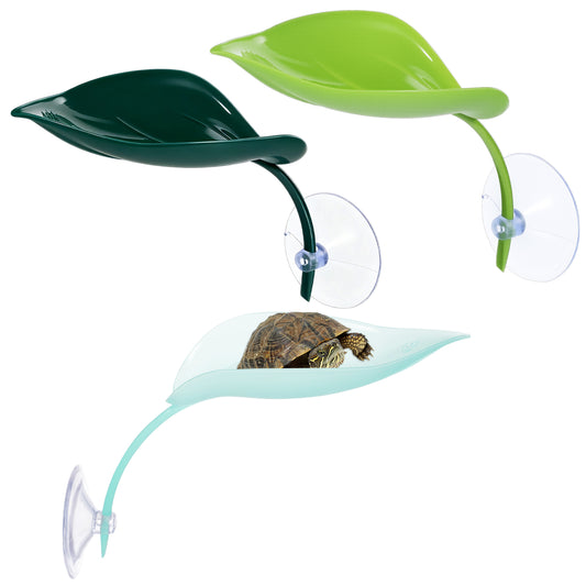 3 PCS Frog Habitat Platform, Tree Frog Tank Leaf Decorations with Suction Cups, Reptile Tank Decorations Accessories for Toad African Dwarf Gecko Leopard Gecko Reptile Leaf