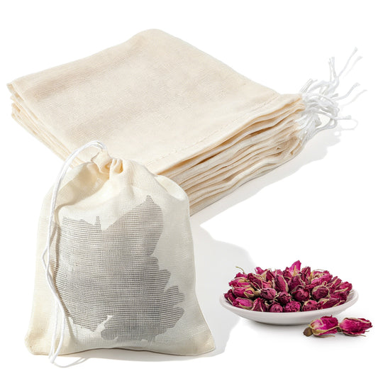 25 Pcs Spice Bags for Cooking, Muslin Bags for Cooking, Reusable Empty Tea Bag with Drawstring Loose Tea Soup Coffee Filter Bag Spice Storage Cheese Cloth, 8 X 10cm
