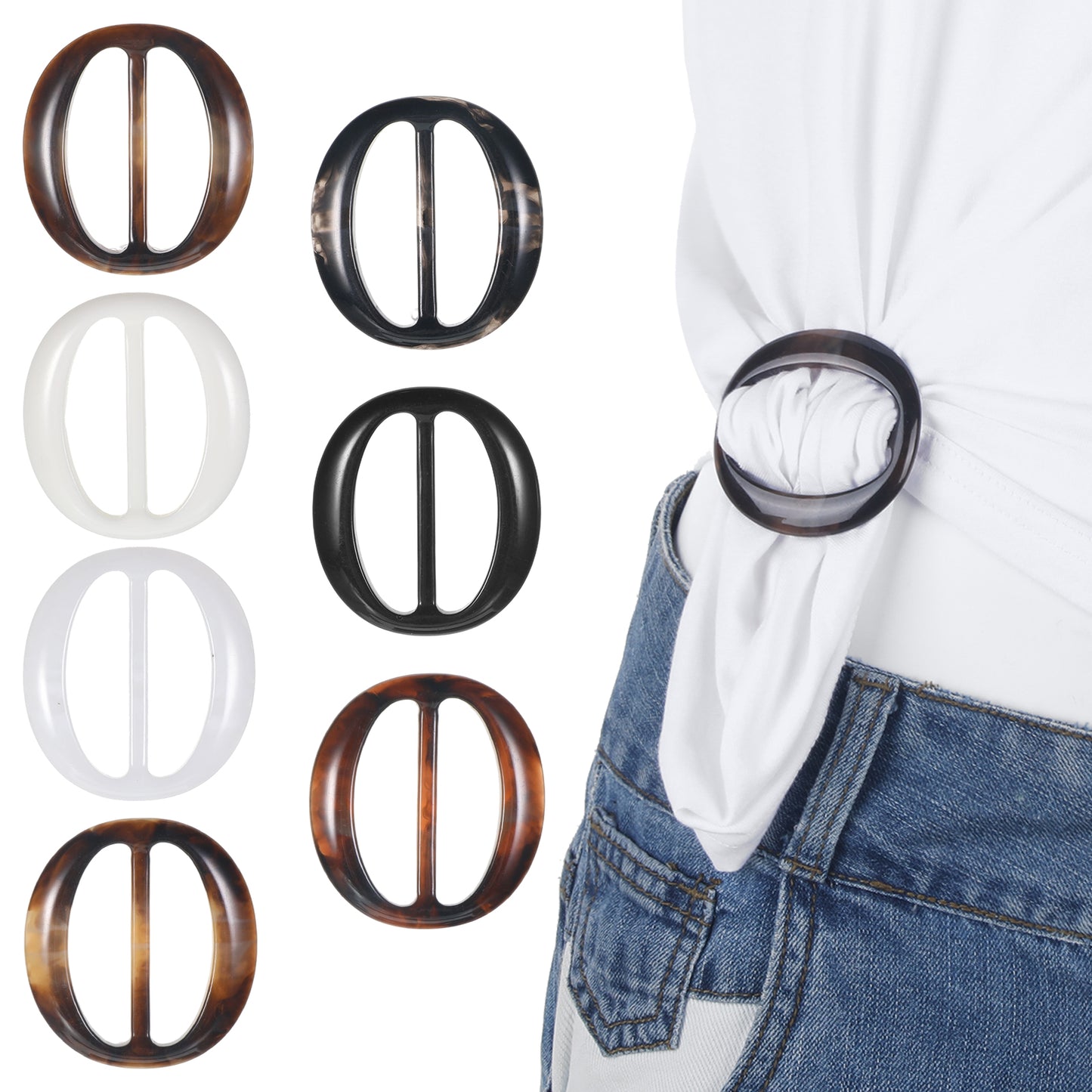 Qulkws 7 Pcs Buckle Ring T Shirt Clip Fashion Round Circle Clip Scarf Clips for Women Clothing Ring Wrap Holder